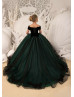 Off Shoulder Black And Green Velvet Tulle Formal Flower Girl Dress